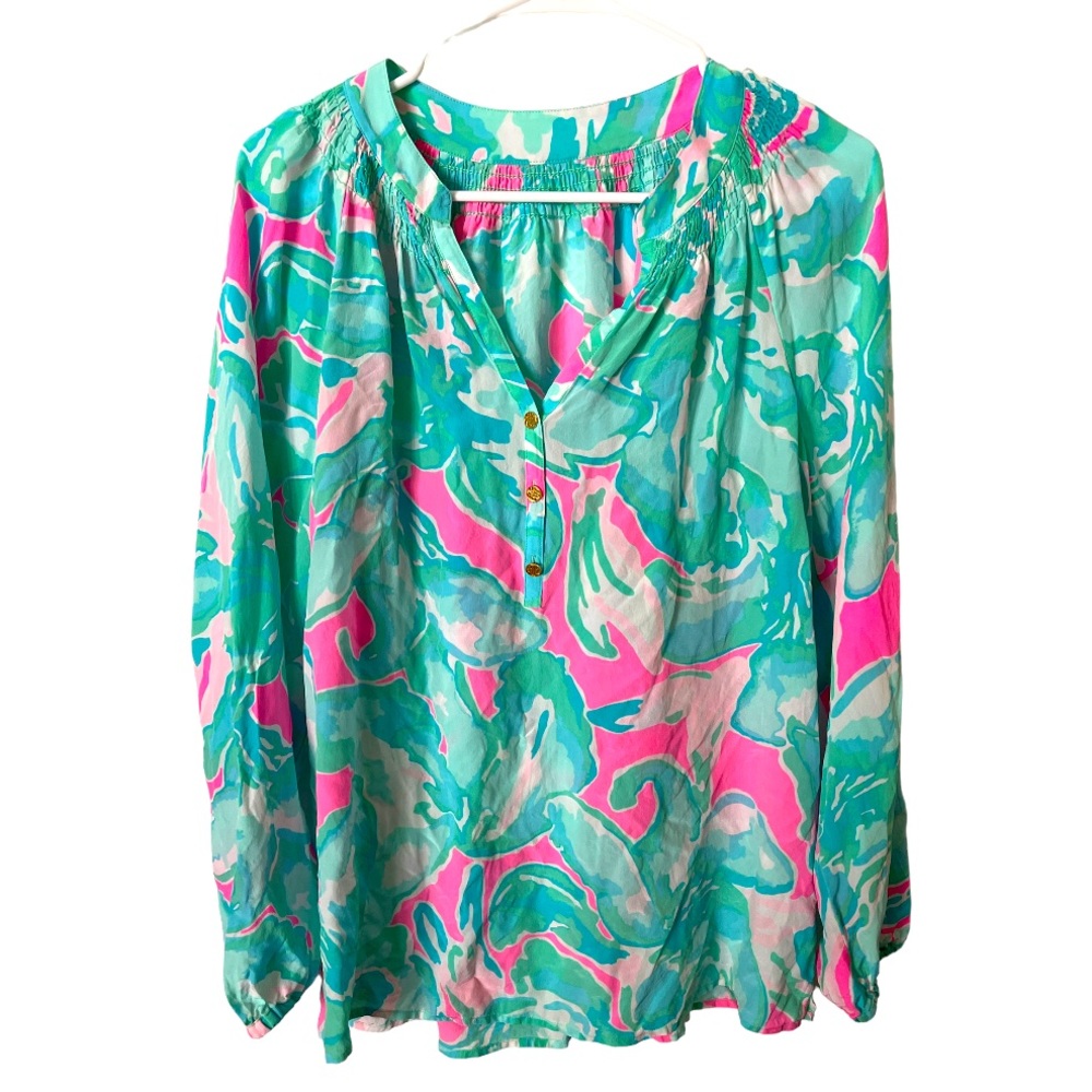 Lily Pulitzer Elsa Silk Top - Pink Green Blue